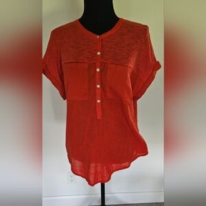 Lucky Brand 1/2 button up in tomato red.  Size M